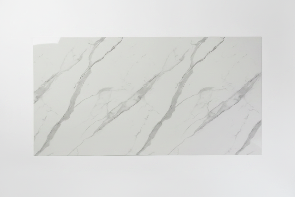 Lámina UV-24 foto de producto - mármol blanco Calacatta vetas grises