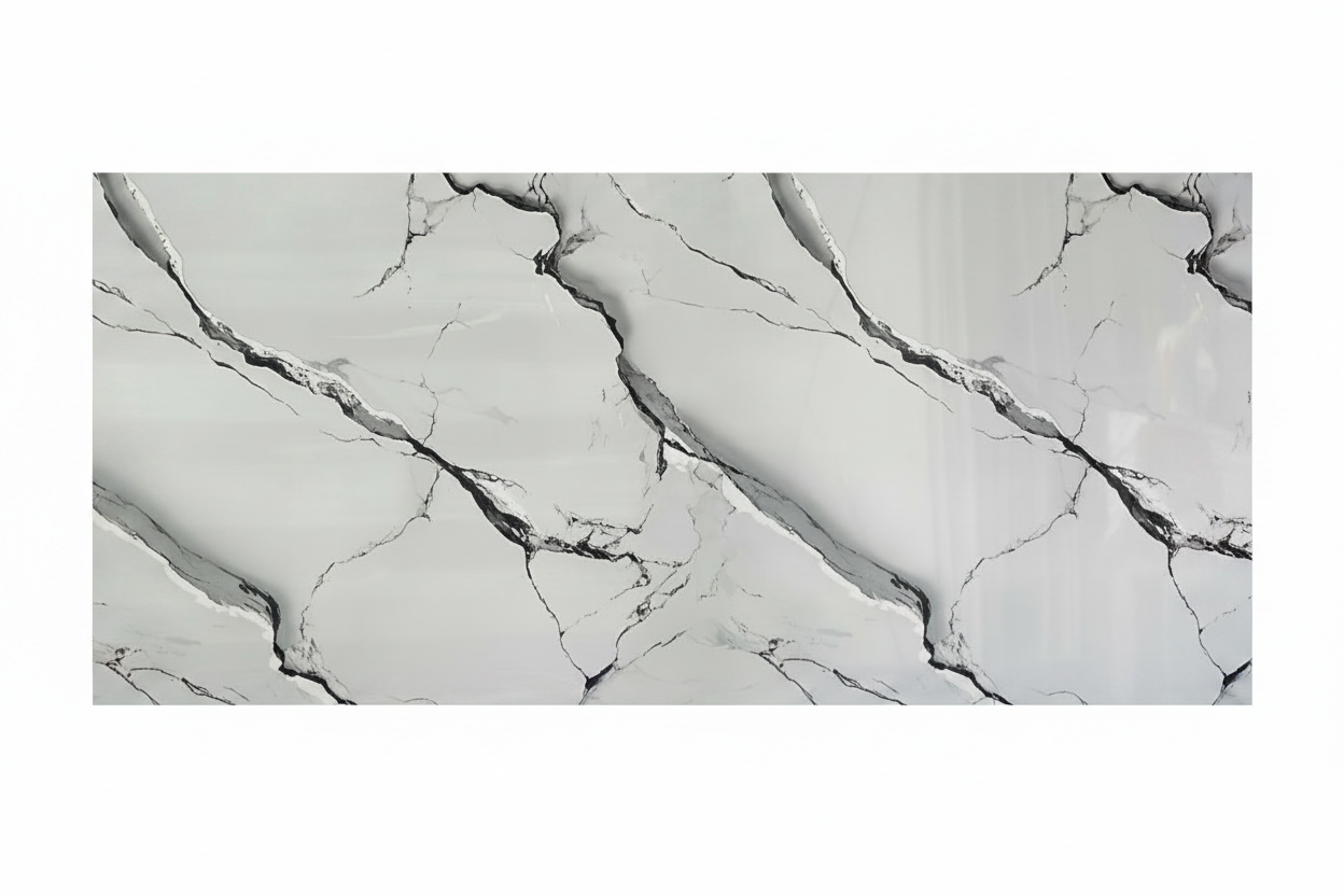 Lámina UV-21 foto de producto - mármol blanco vetas negras gruesas
