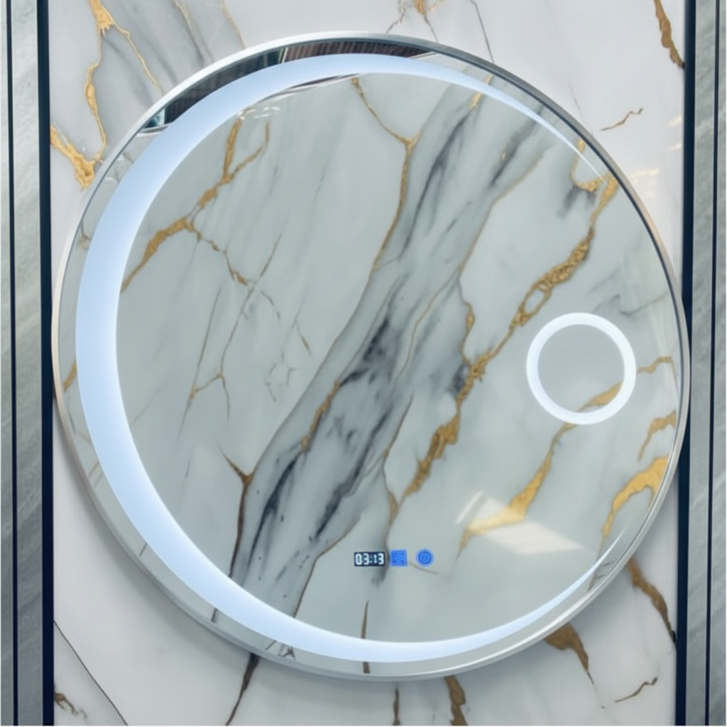 Espejo redondo LED marco plateado con aumento L-30 SILVER vista producto