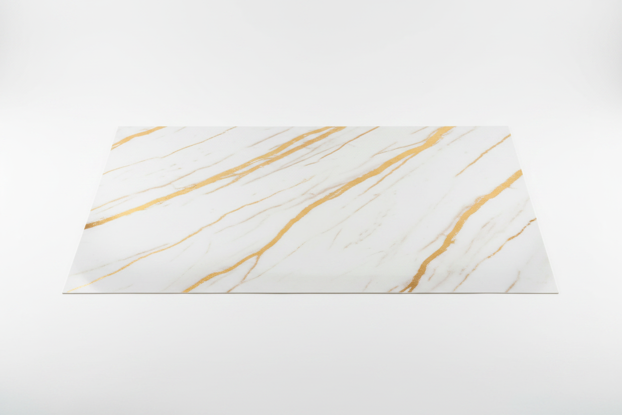 Lámina UV-41 foto de producto - mármol blanco vetas doradas anchas