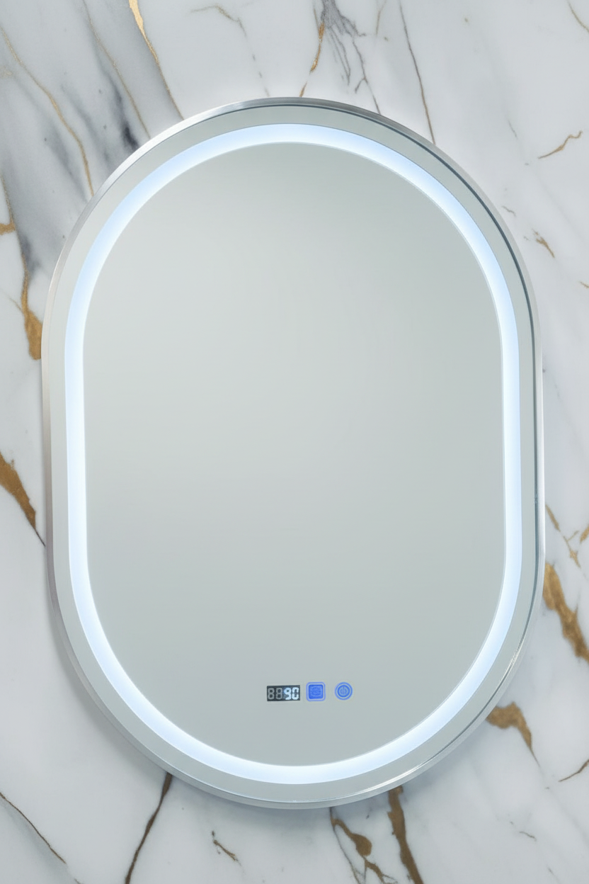 Espejo ovalado LED marco plateado L-18 L-12 SILVER vista producto